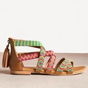 🌿 Laid-Back London x Anthropologie Hand-Beaded Gladiator Sandals – Emerald Mix 🌿